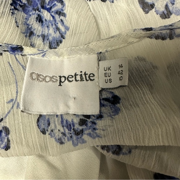 Asos Petite  Button Front White Blue Floral Print Lined Maxi Dress Womens 10 - Picture 8 of 10